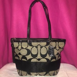 Coach Signature Stripe Canvas Tote Bag Purse